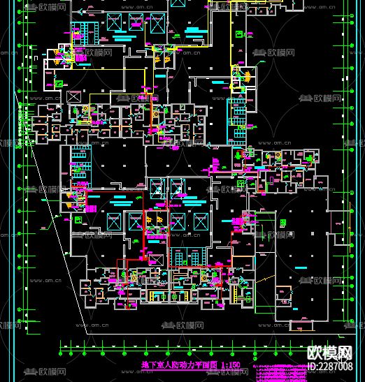地下室人防工程CAD施工图下载（渲染图3）