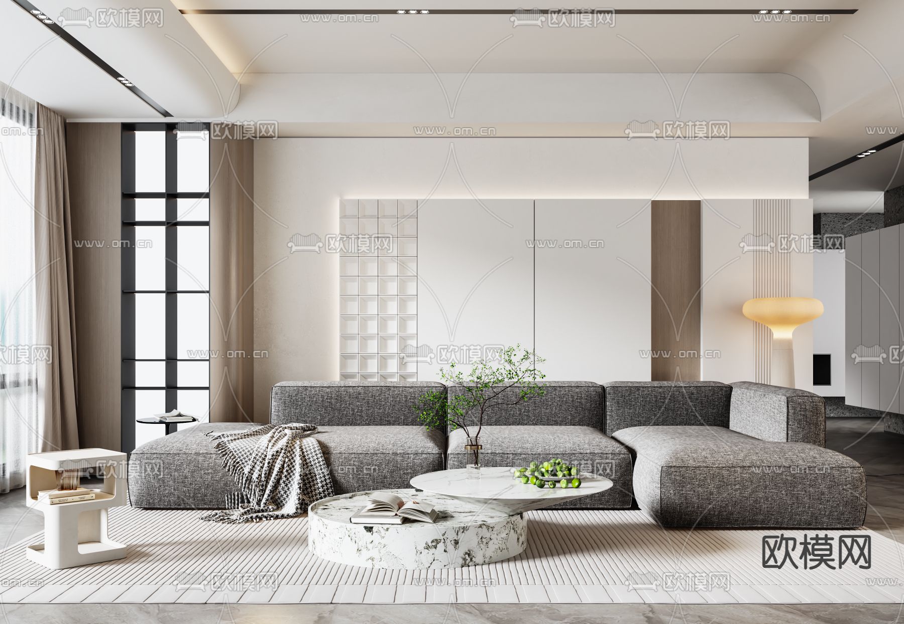 现代灰色转角组合沙发3d模型下载