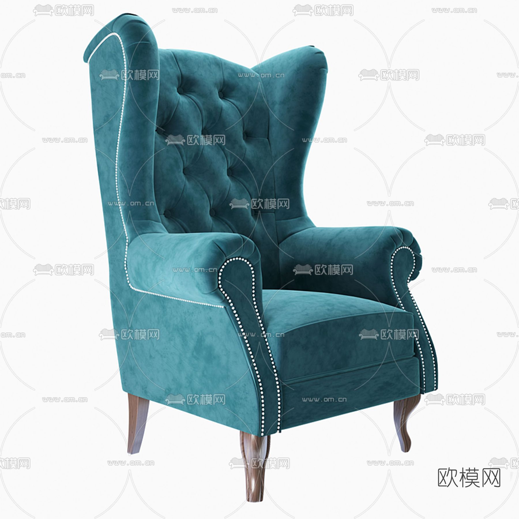 欧式淡蓝色单人沙发3d模型下载