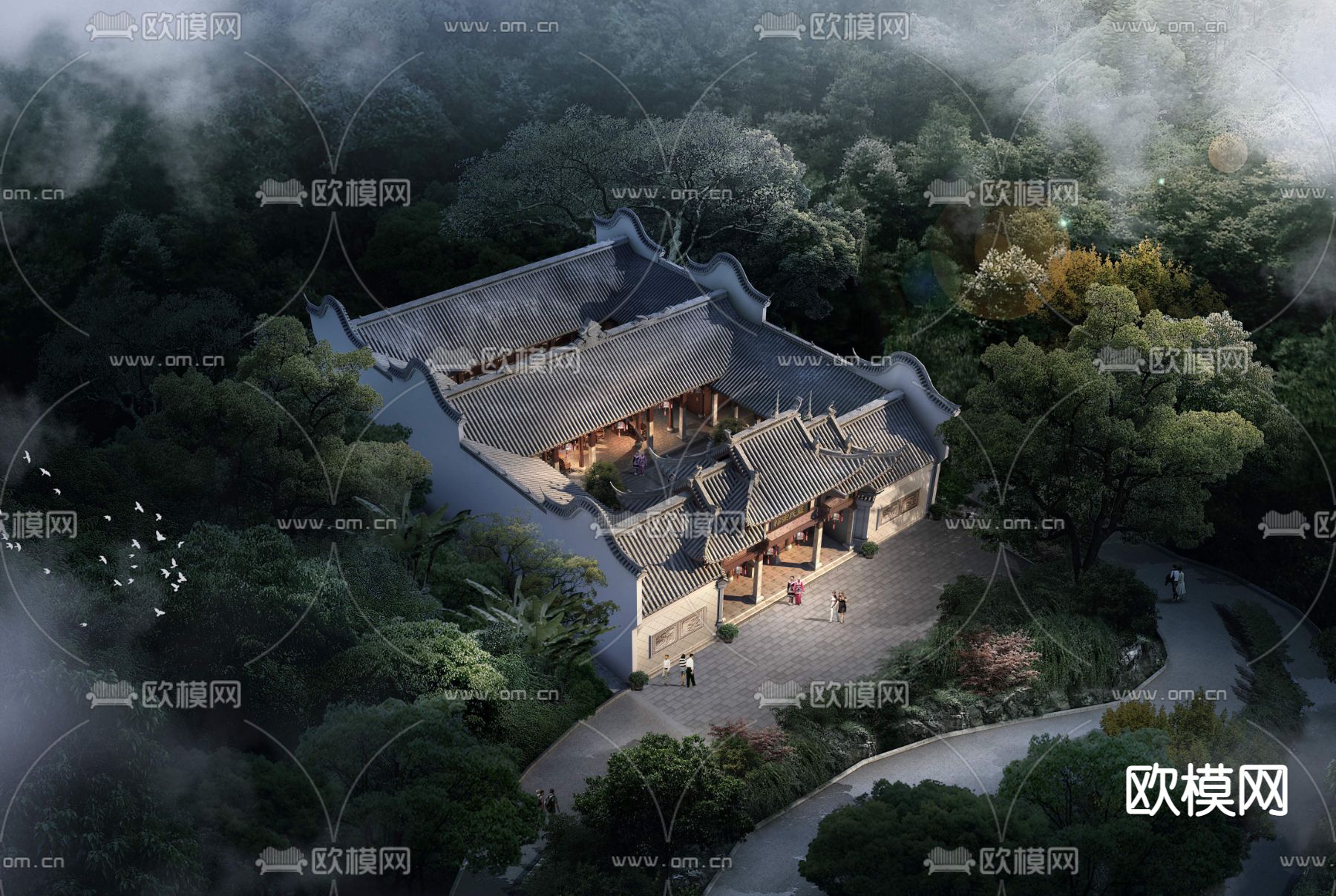 中式四合院 古建外观鸟瞰psd下载