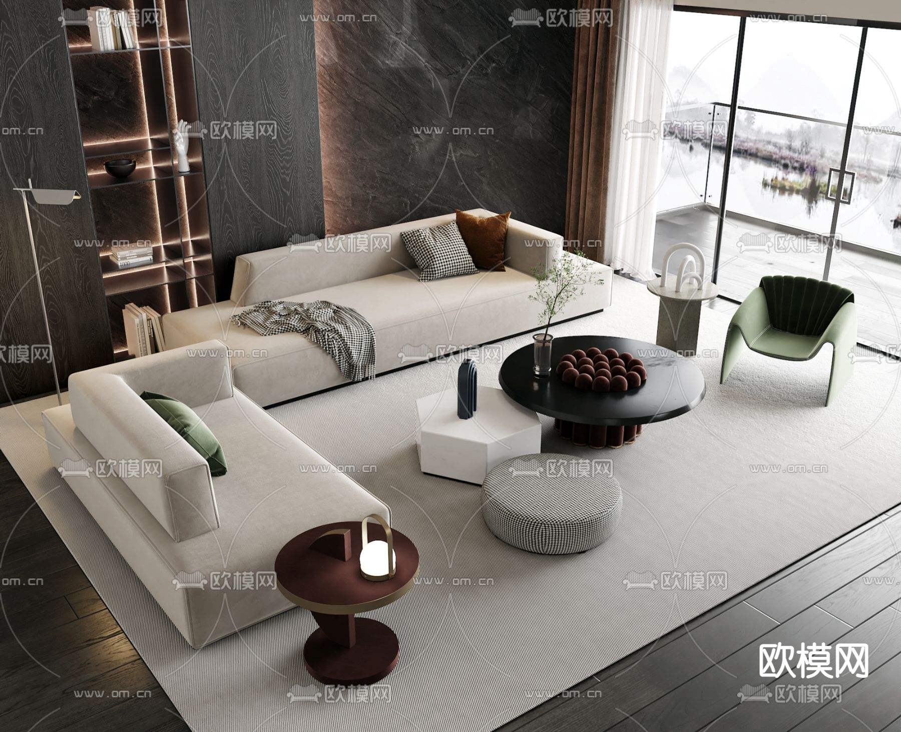 白色组合沙发3d模型下载_ID12123786_3dmax免费模型-欧模网