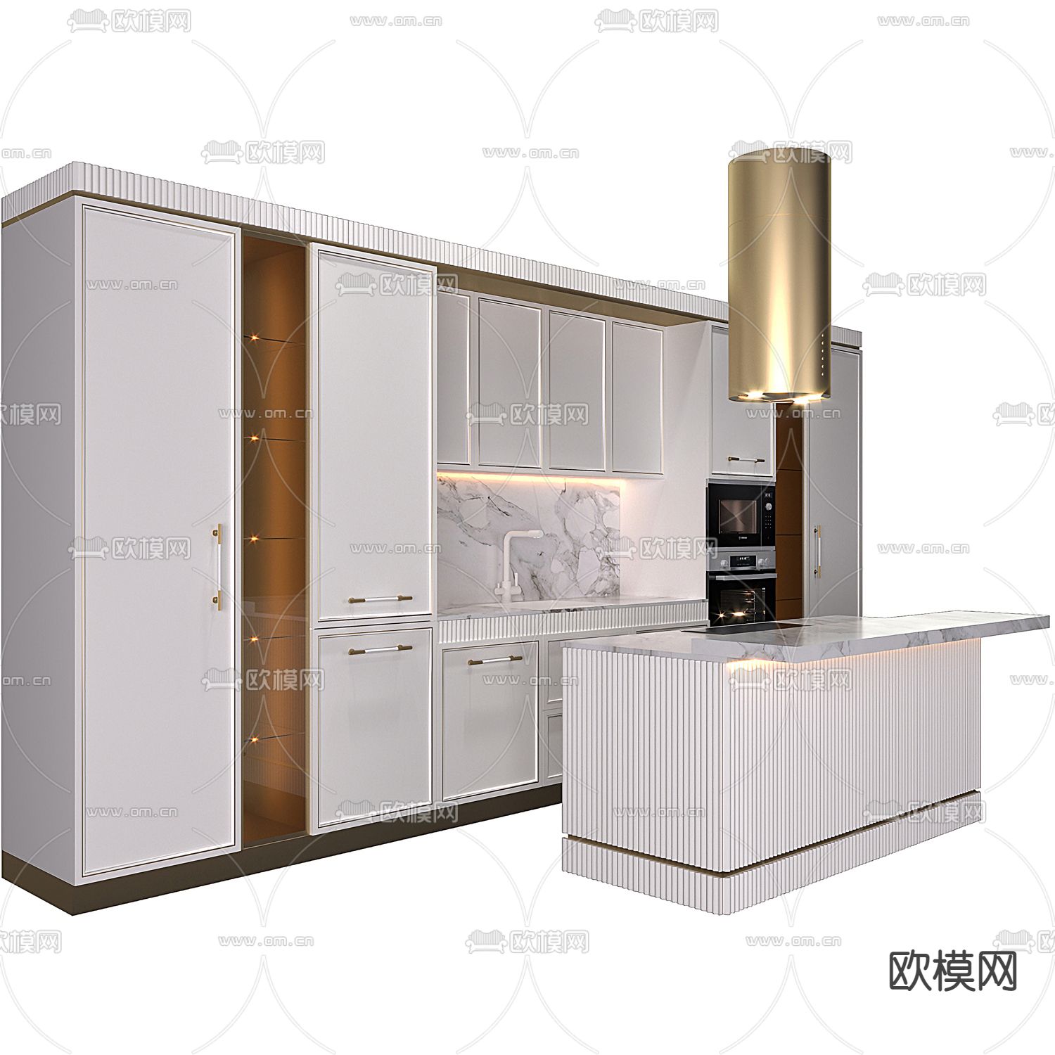 现代轻奢橱柜 中岛柜3d模型下载（渲染图2）