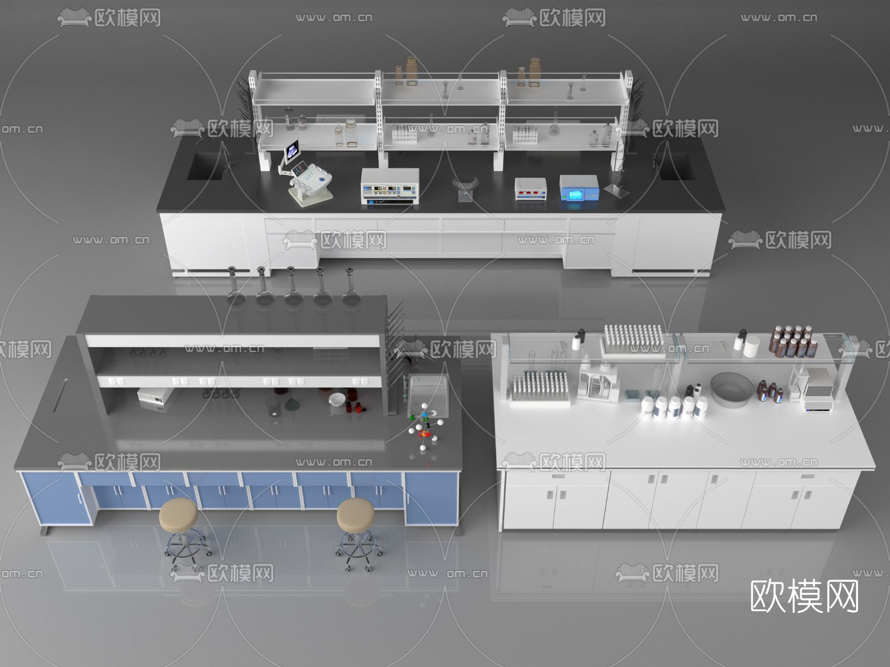现代科学实验实验台3d模型下载