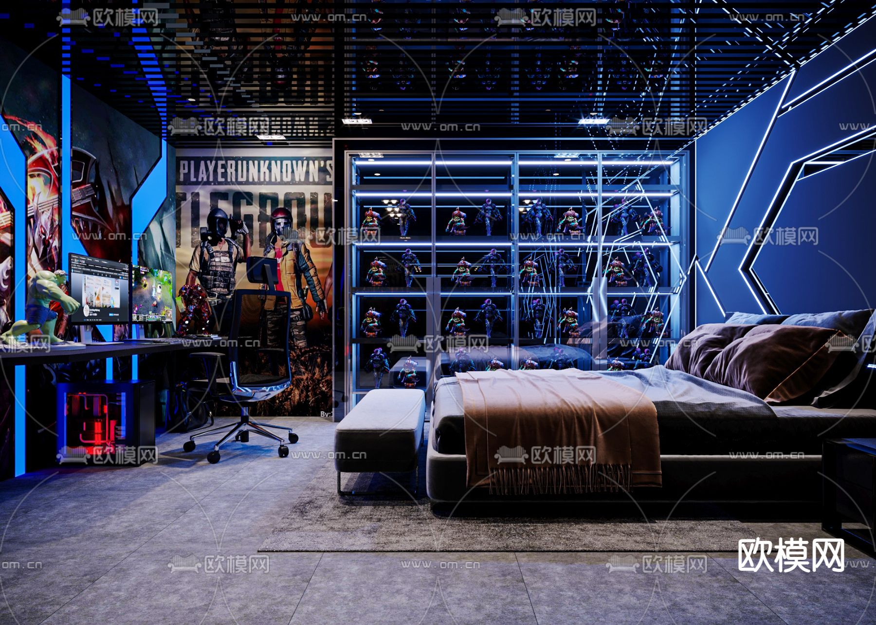 赛博朋克 网咖电竞包房3d模型下载（渲染图1）