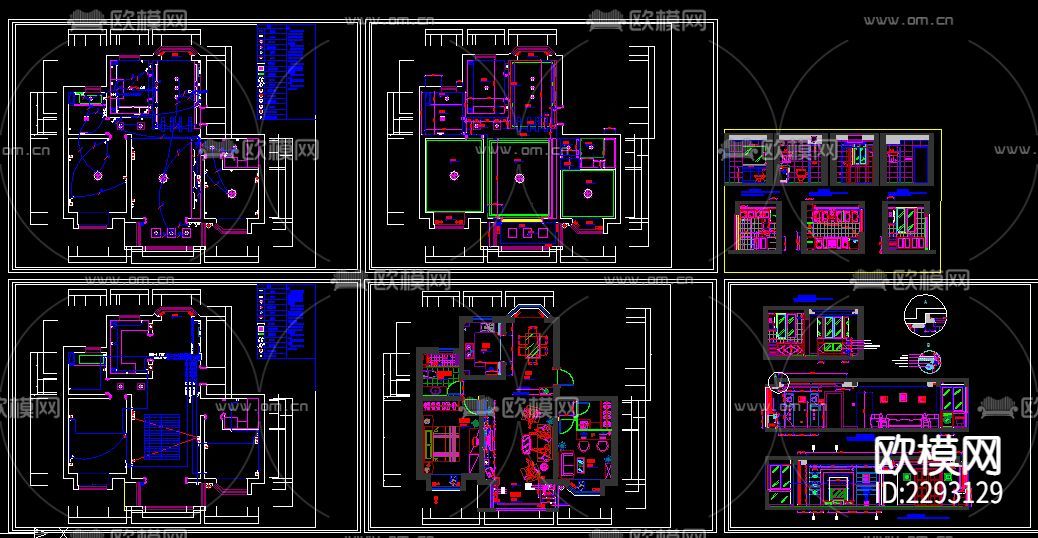 一套二室二厅装修cad施工图-免费3dmax模型库-欧模网