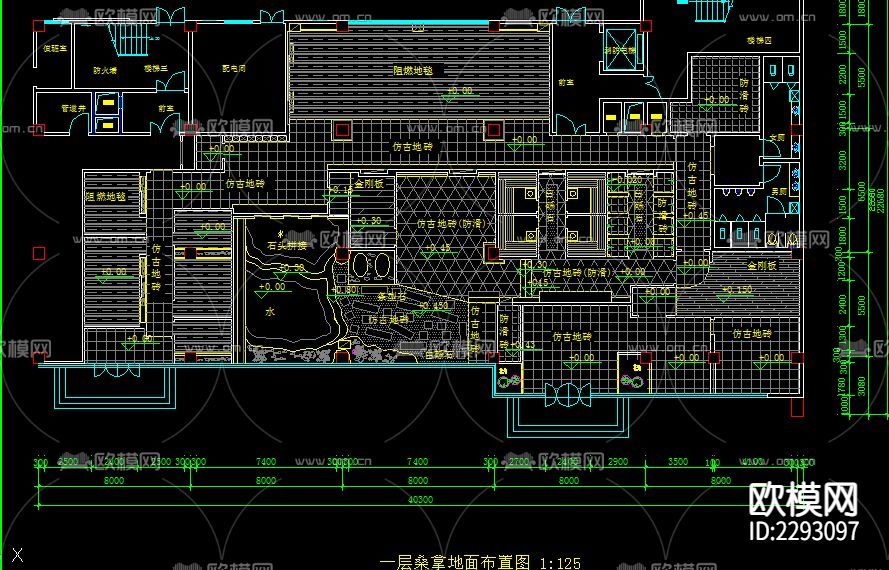 桑拿洗浴中心建筑CAD施工圖下載(渲染圖4)
