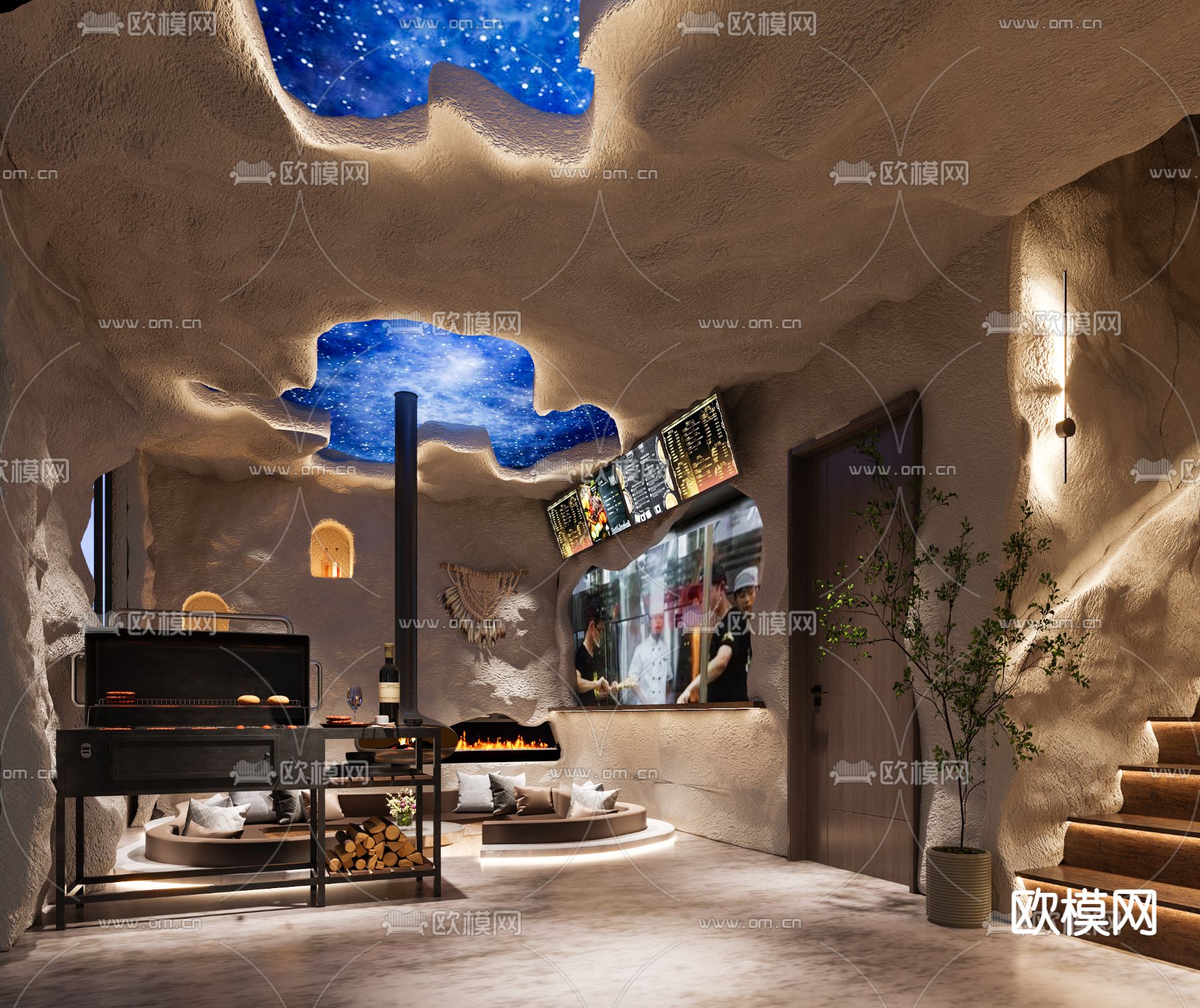 现代烧烤店3d模型下载（渲染图2）