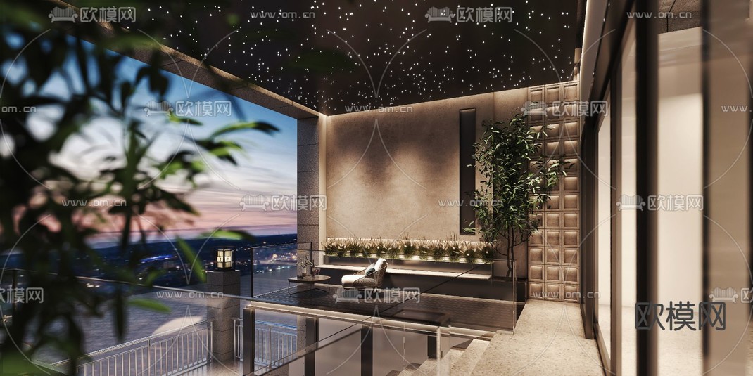 现代露台 户外挑台 阳台3d模型下载_ID12124506_3dmax免费模型-欧模网