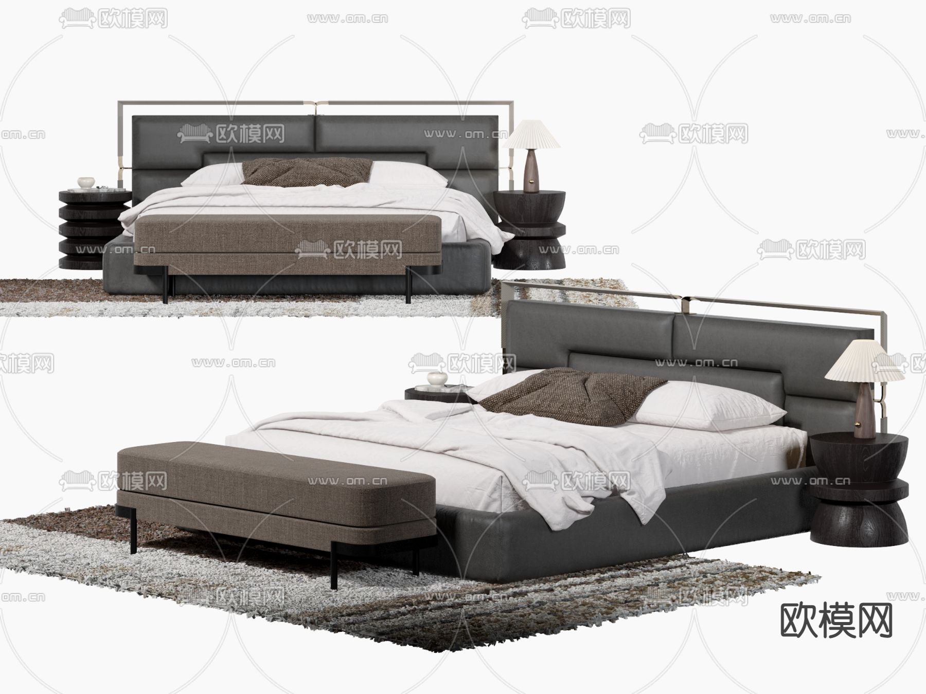 minotti 黑色皮革双人床3d模型下载_ID12124361_3dmax免费模型-欧模网