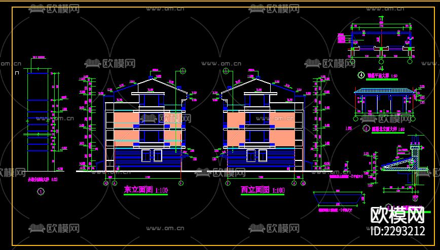 市区农民拆迁安置小区排屋设计cad施工图下载（渲染图3）