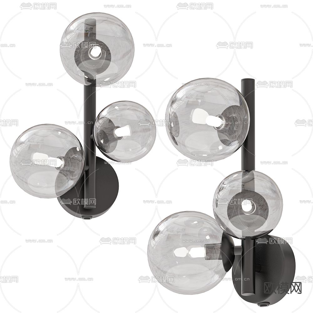 工业风多头灯泡壁灯3d模型下载