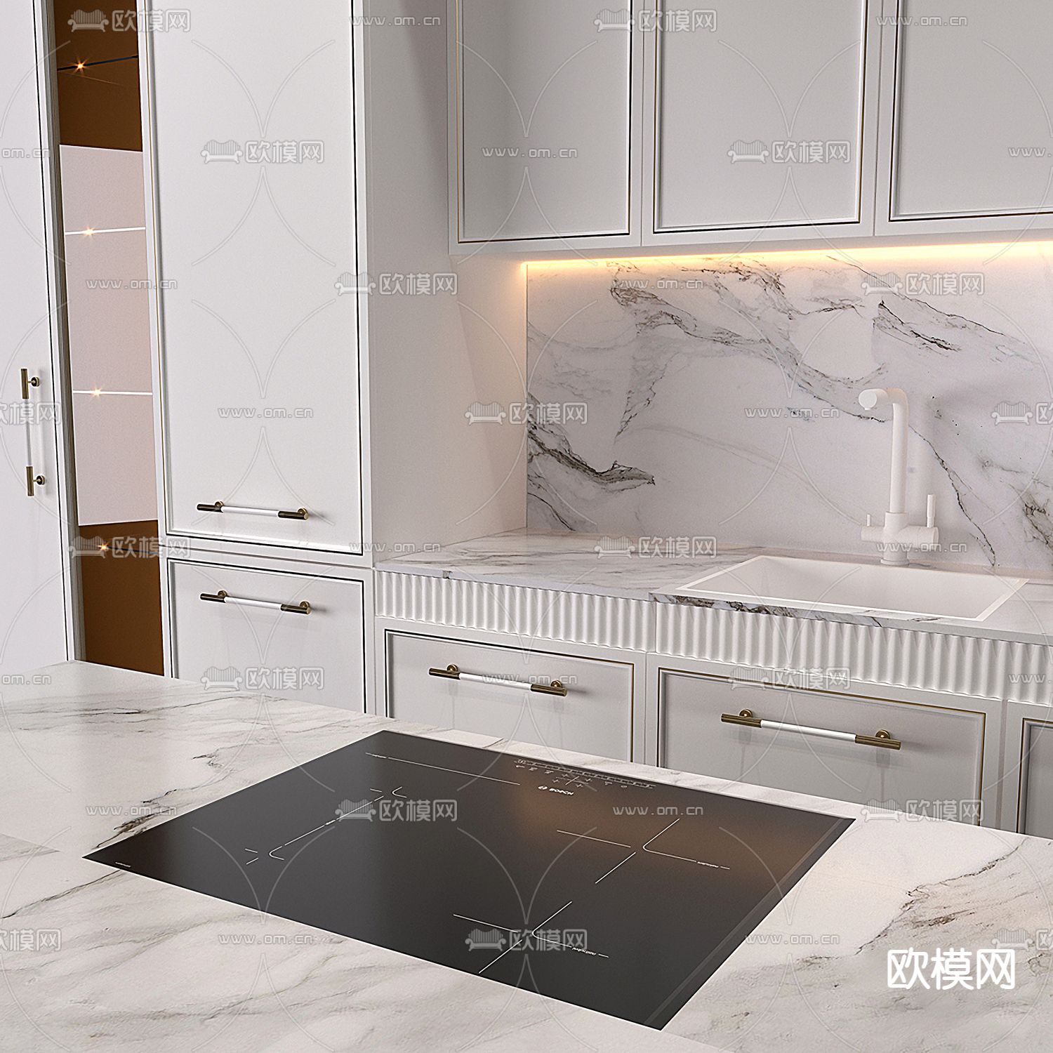 现代轻奢橱柜 中岛柜3d模型下载（渲染图4）