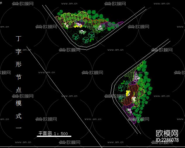 道路两侧绿化模式图cad施工图下载（渲染图6）