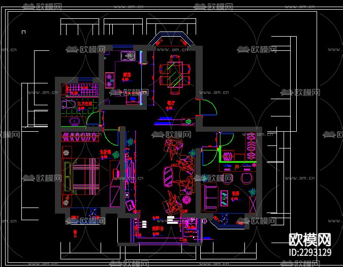 一套二室二厅装修cad施工图-免费3dmax模型库-欧模网
