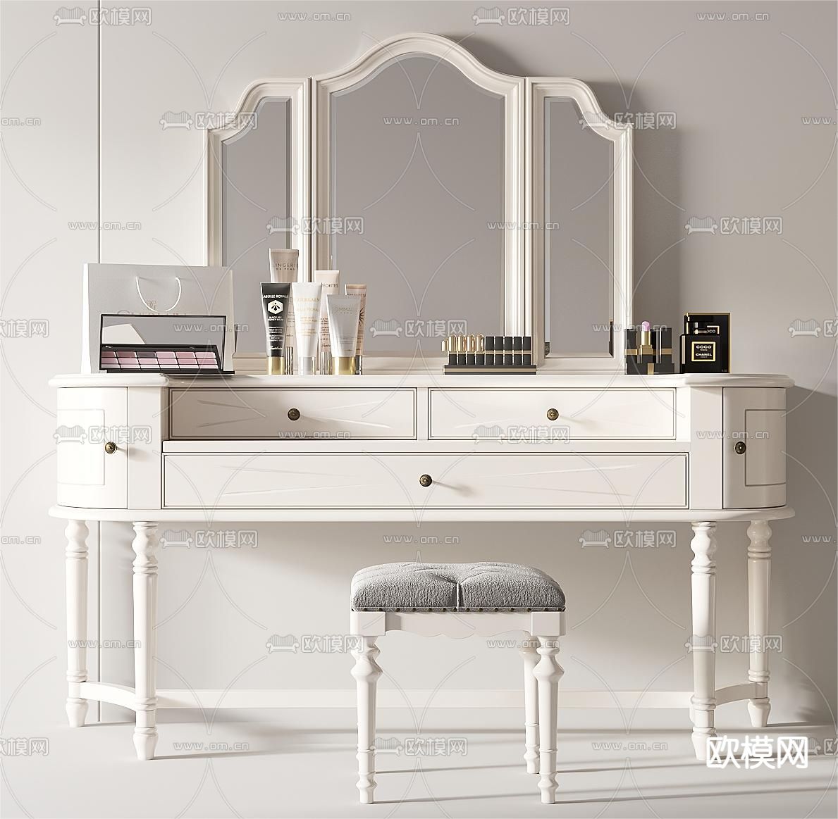 美式梳妆台3d模型下载