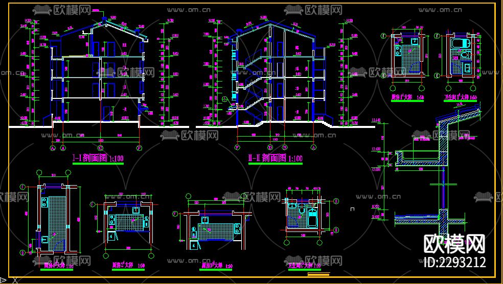 市区农民拆迁安置小区排屋设计cad施工图下载（渲染图5）