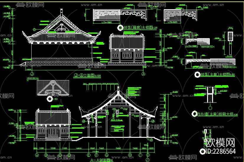 財(cái)神殿全套cad施工圖下載(渲染圖4)