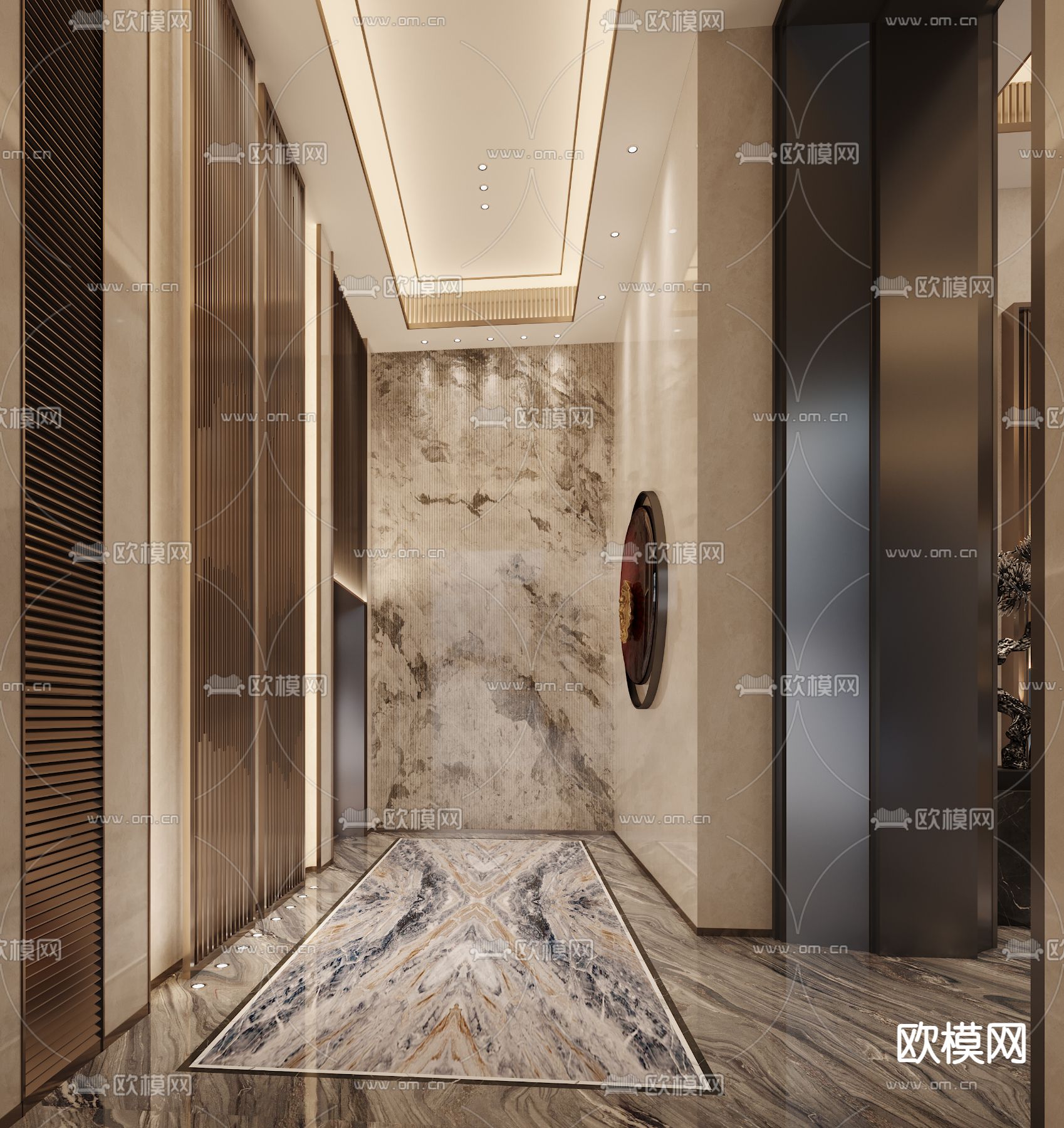 新中式电梯厅 过道3d模型下载（渲染图2）