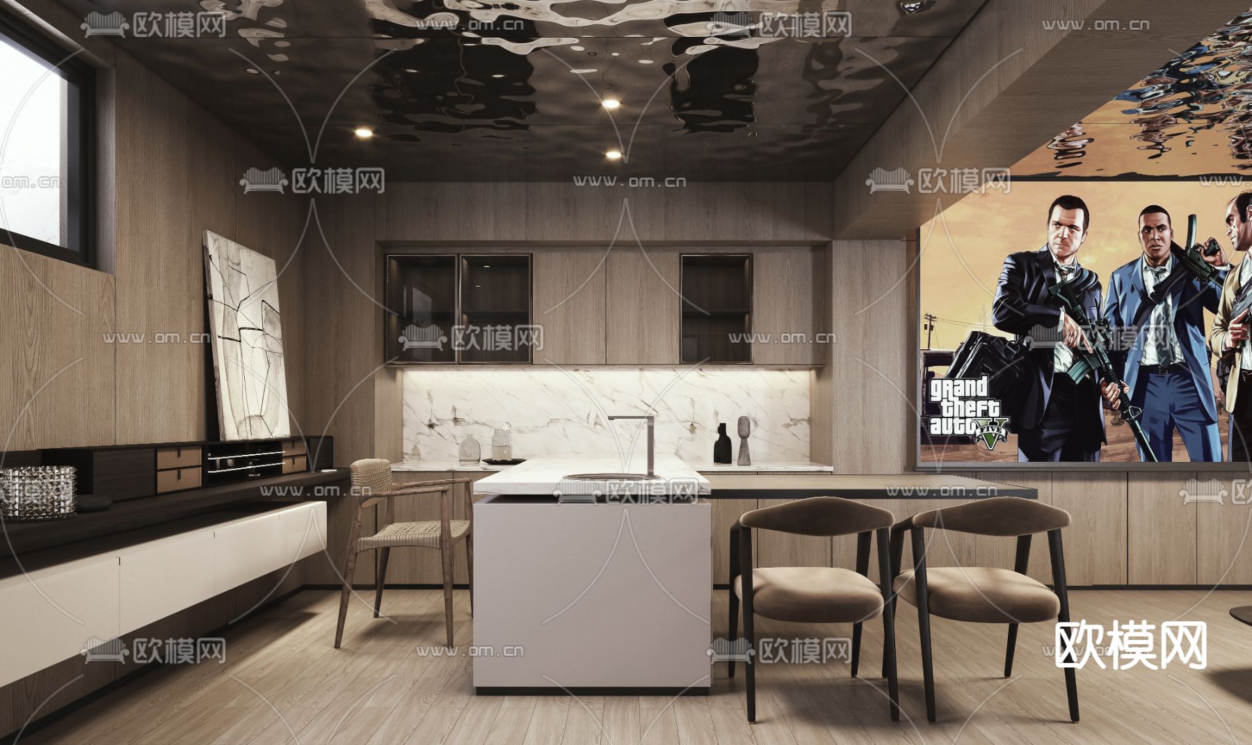 现代地下室 影音室 水吧区3d模型下载_ID12124508_3dmax免费模型-欧模网