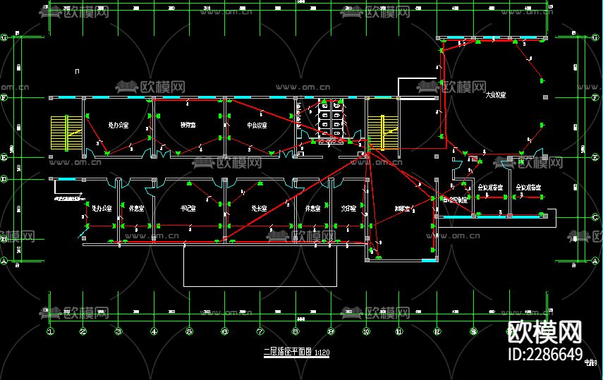 办公楼电气CAD施工图下载（渲染图4）