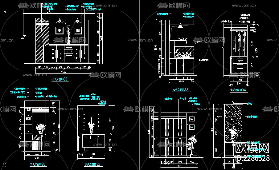 玄关隔断cad施工图下载（渲染图2）