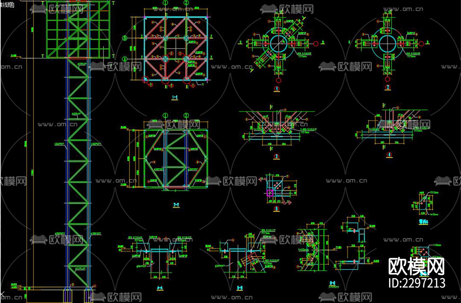 30米高广告牌CAD施工图下载（渲染图5）