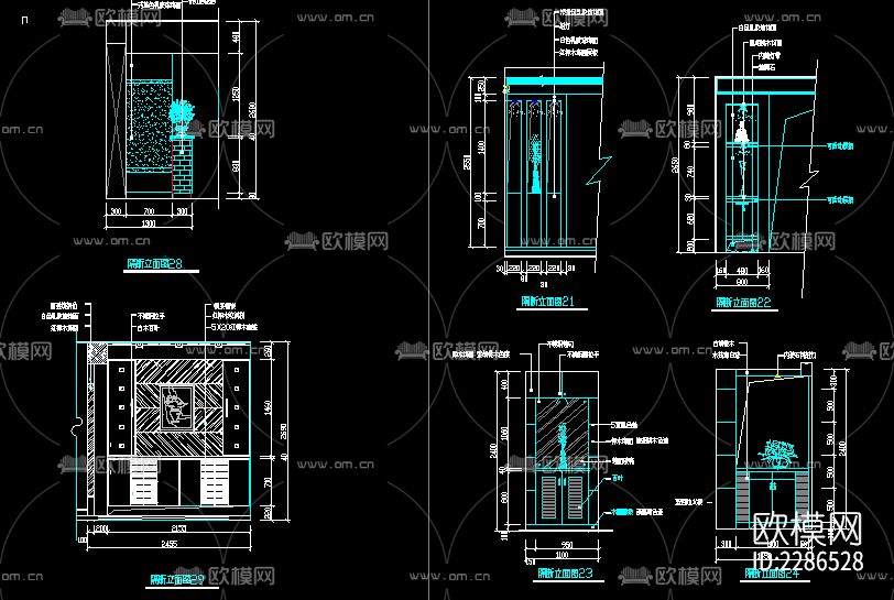 玄关隔断cad施工图下载（渲染图4）