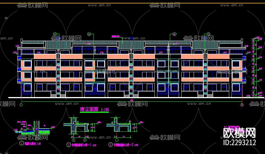 市区农民拆迁安置小区排屋设计cad施工图下载（渲染图2）