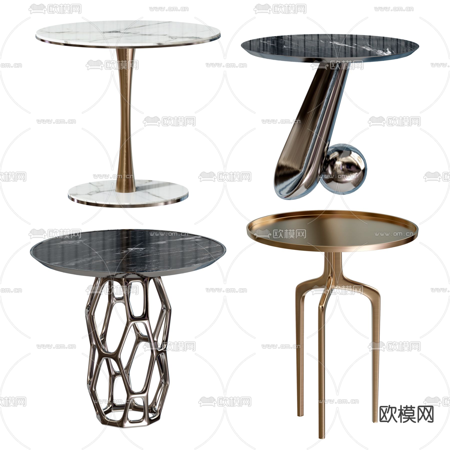 现代轻奢边几 角几 圆几3d模型下载