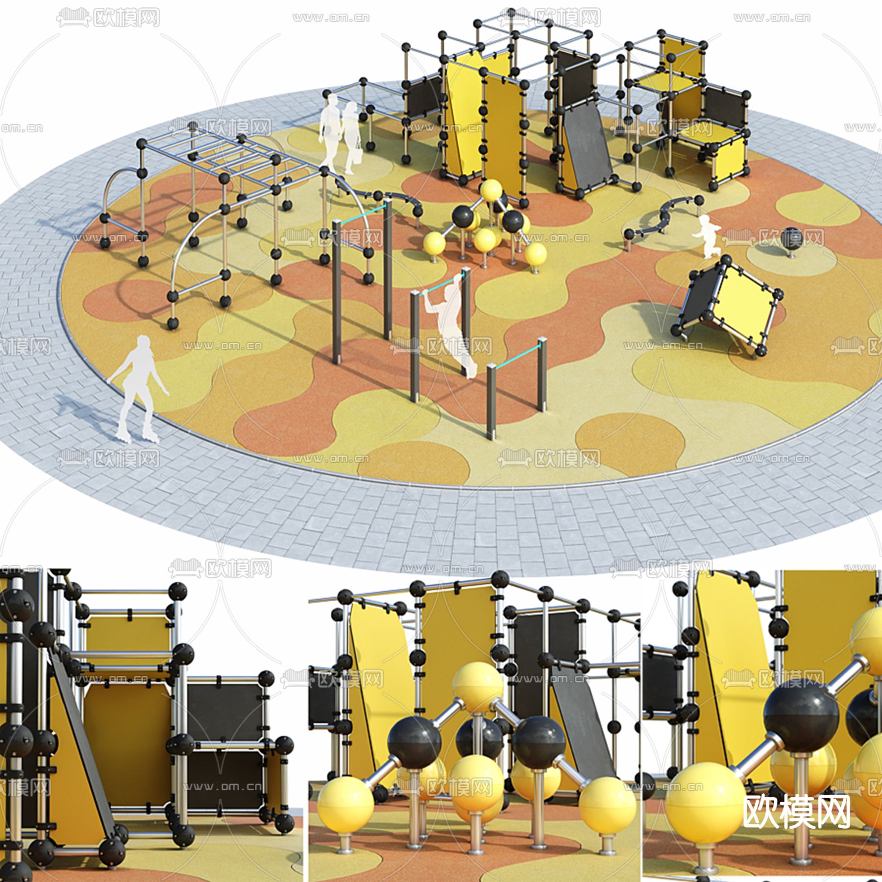 现代公园杠杆健身设施3d模型下载
