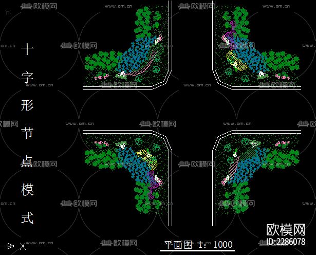 道路两侧绿化模式图cad施工图下载（渲染图5）