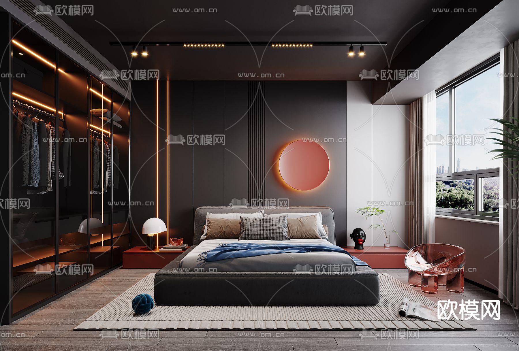 暗黑风卧室 主卧 主人房3d模型下载_ID12126935_3dmax免费模型-欧模网