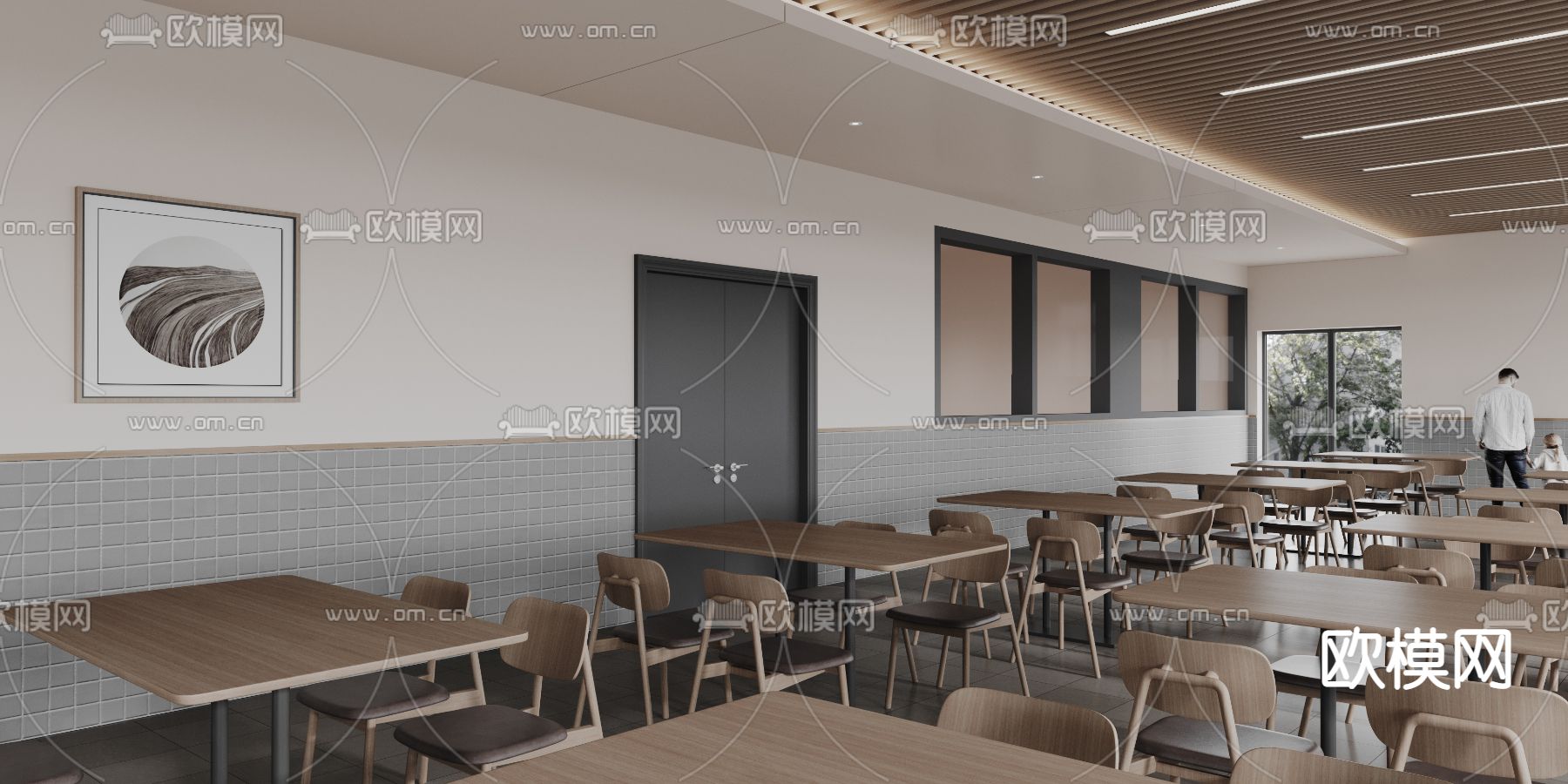 现代员工食堂3d模型下载（渲染图2）