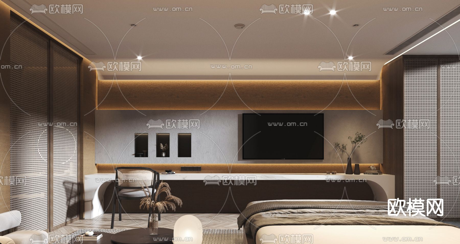 现代spa大床房 客房3d模型下载（渲染图2）