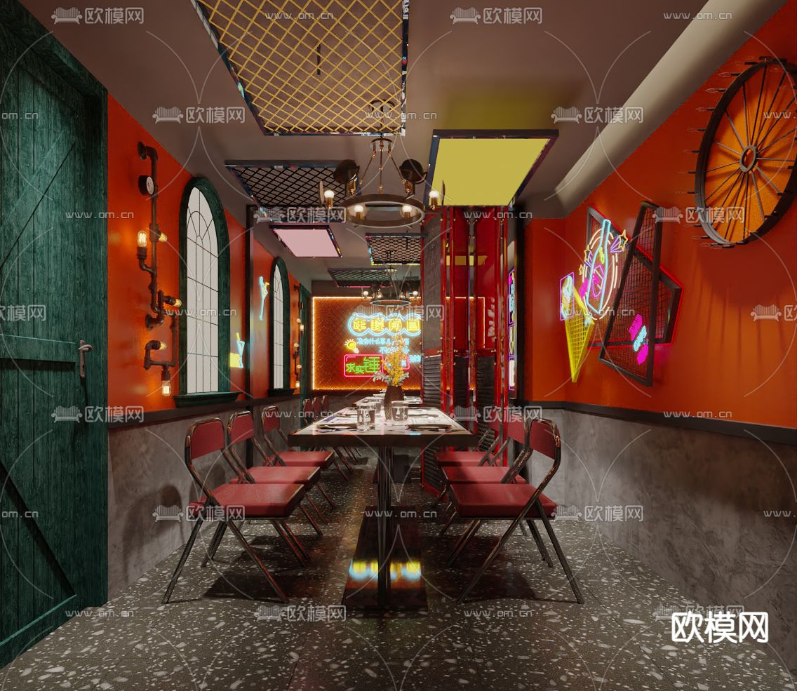 工业风烧烤店包厢 包房3d模型下载（渲染图2）