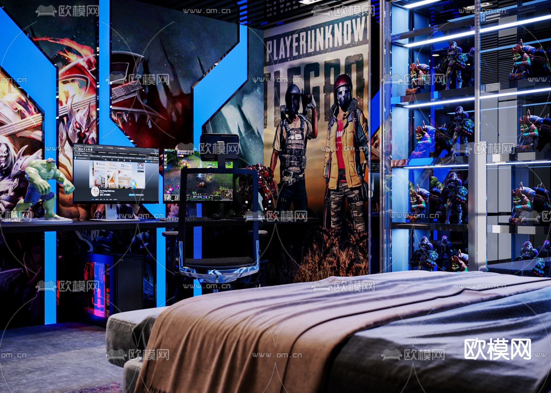 赛博朋克 网咖电竞包房3d模型下载（渲染图2）