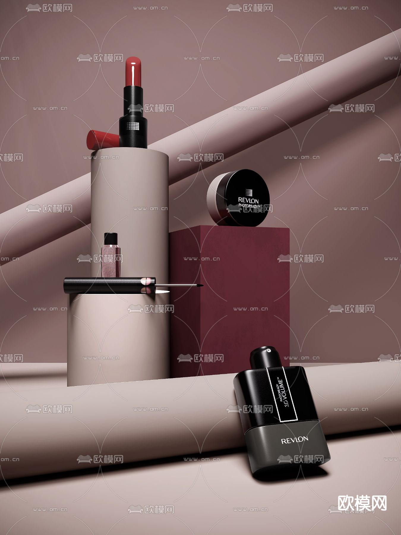 现代化妆品口红 散粉3d模型下载