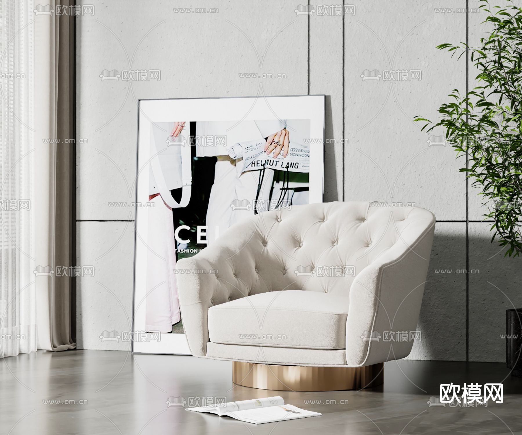 现代米白色布艺沙发3d模型下载