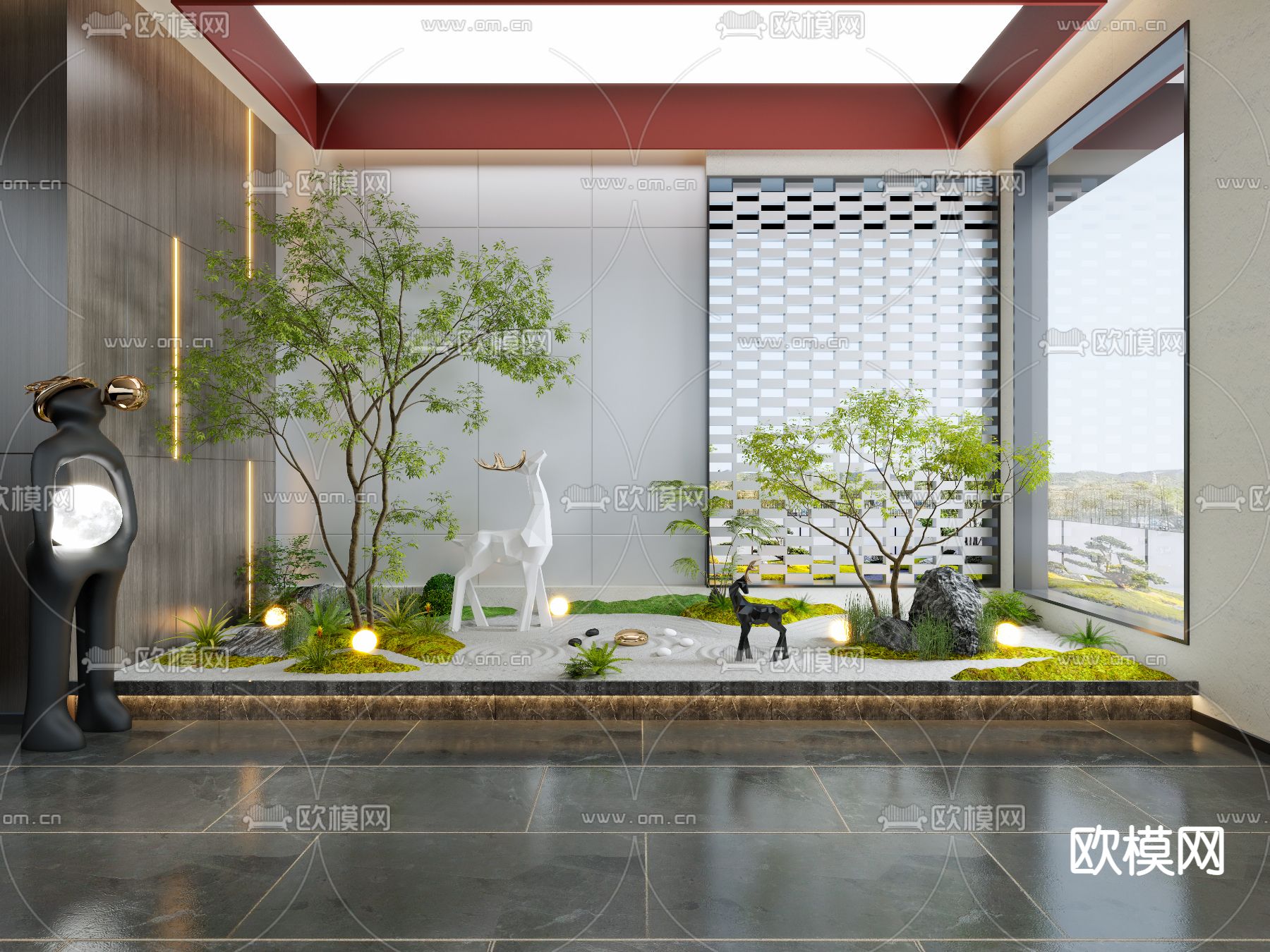 新中式枯山水小品 室内景观3d模型下载_ID12123647_3dmax免费模型-欧模网