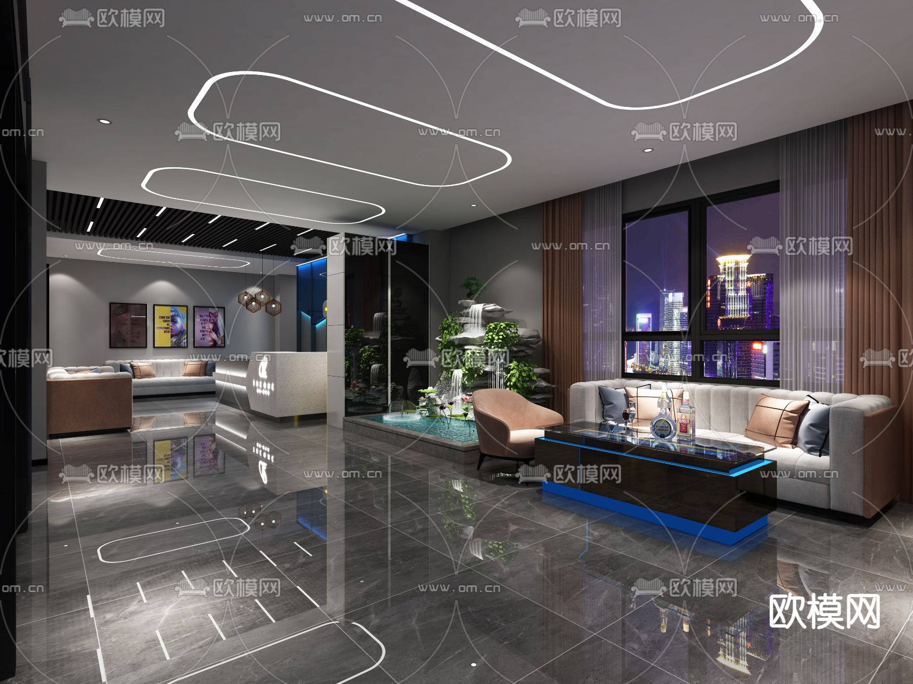 现代酒店会客室 会议室d模型下载_ID12127301_3dmax免费模型-欧模网