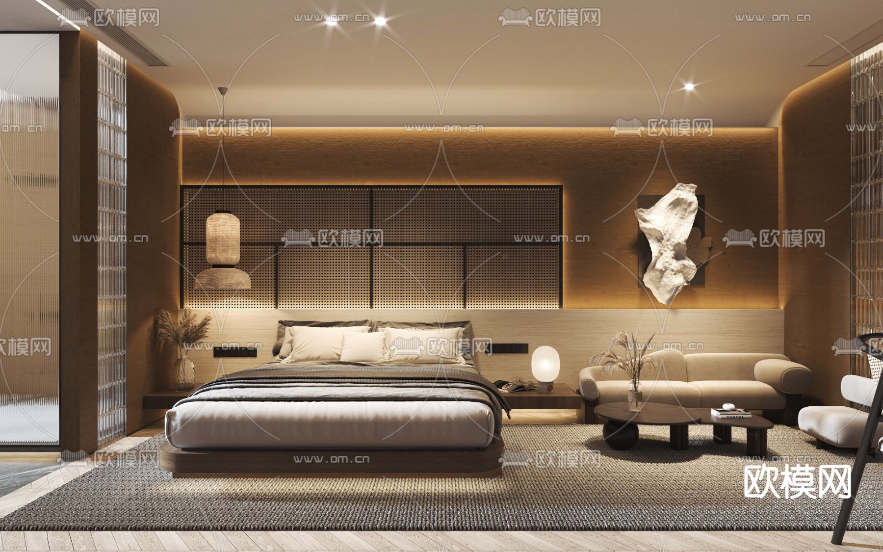 现代spa大床房 客房3d模型下载（渲染图1）