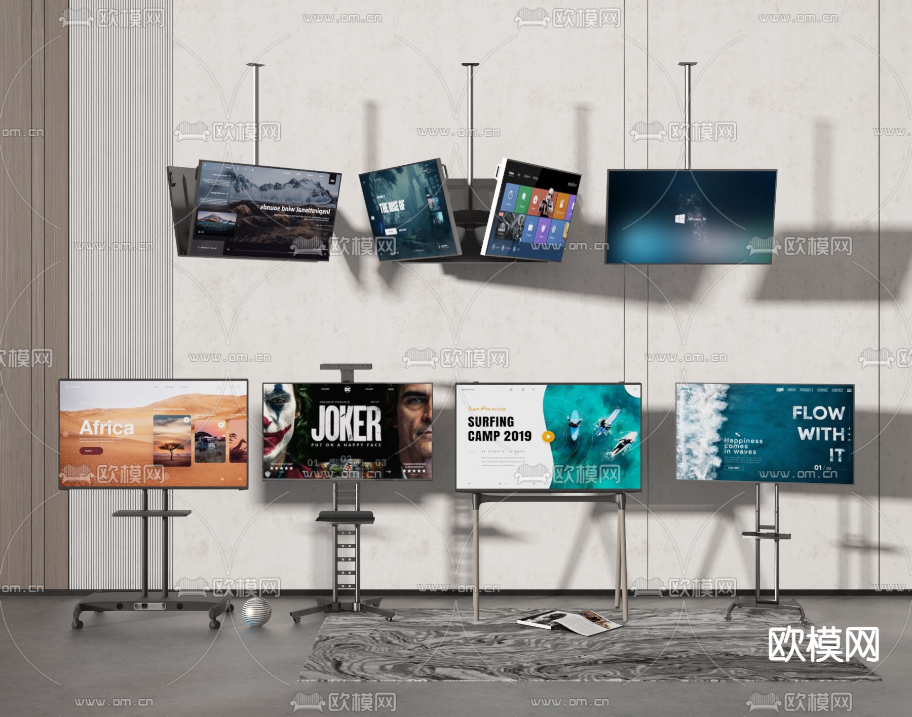 吊式屏幕 电视支架 电视机3d模型下载