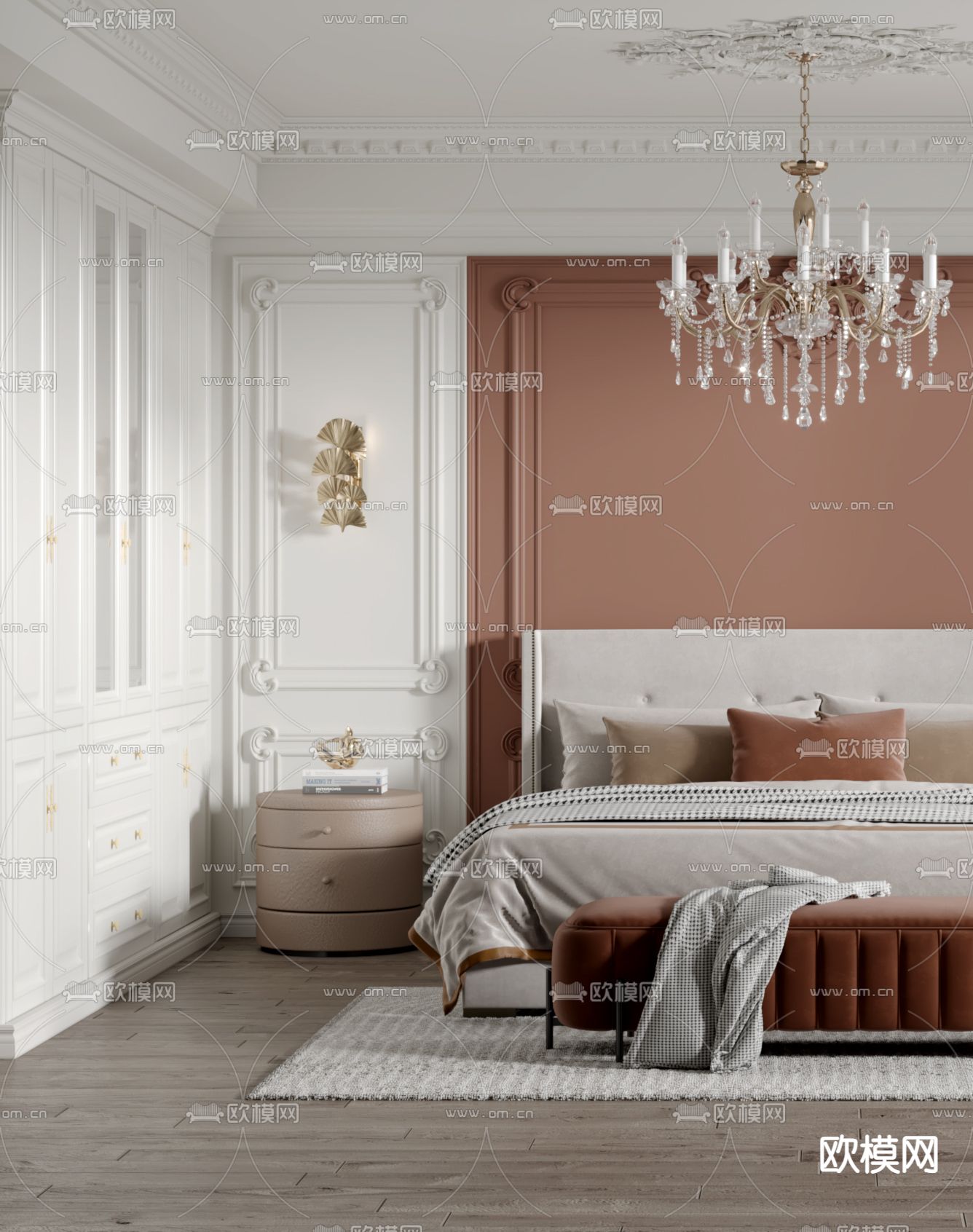 简欧卧室主人房3d模型下载（渲染图2）