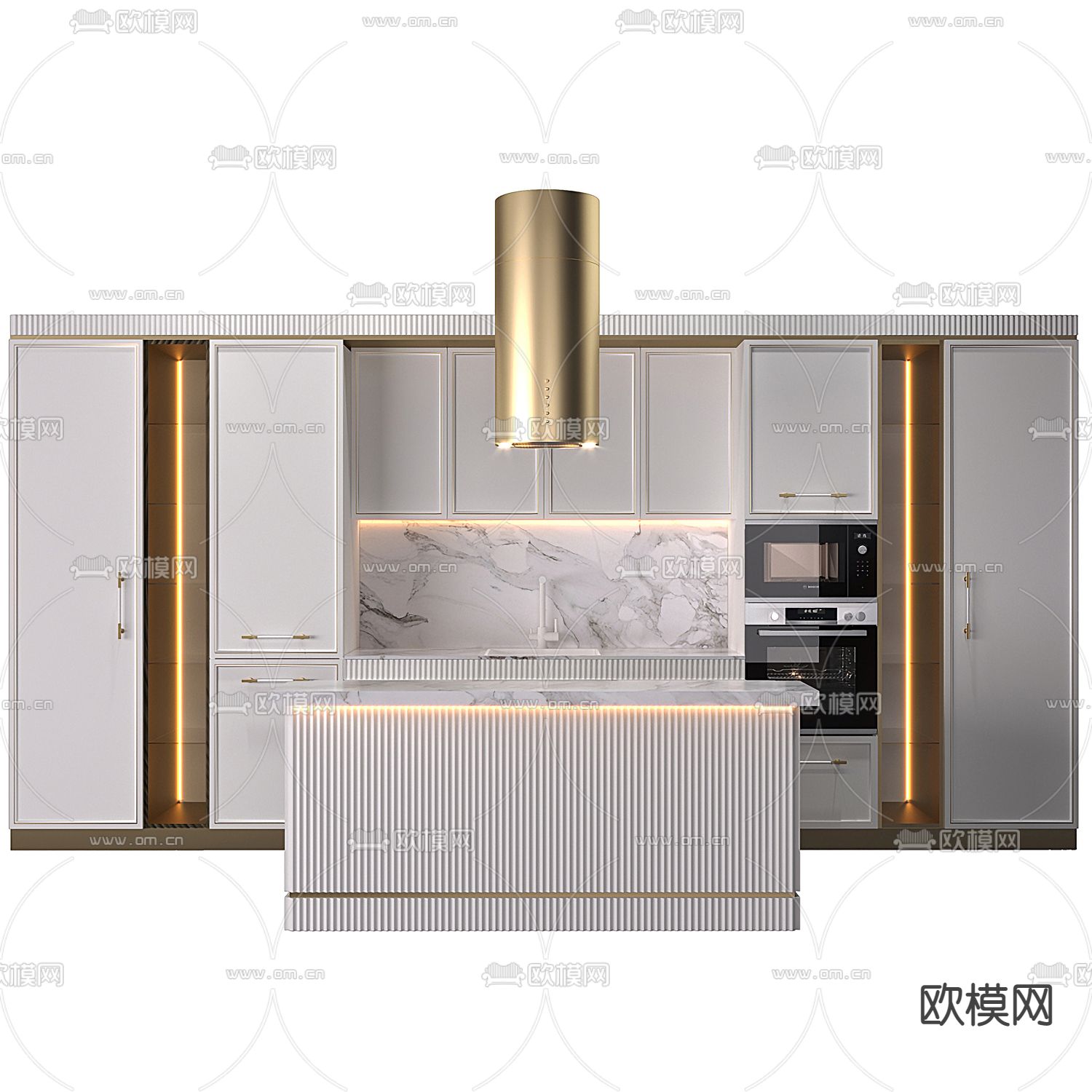 现代轻奢橱柜 中岛柜3d模型下载（渲染图1）