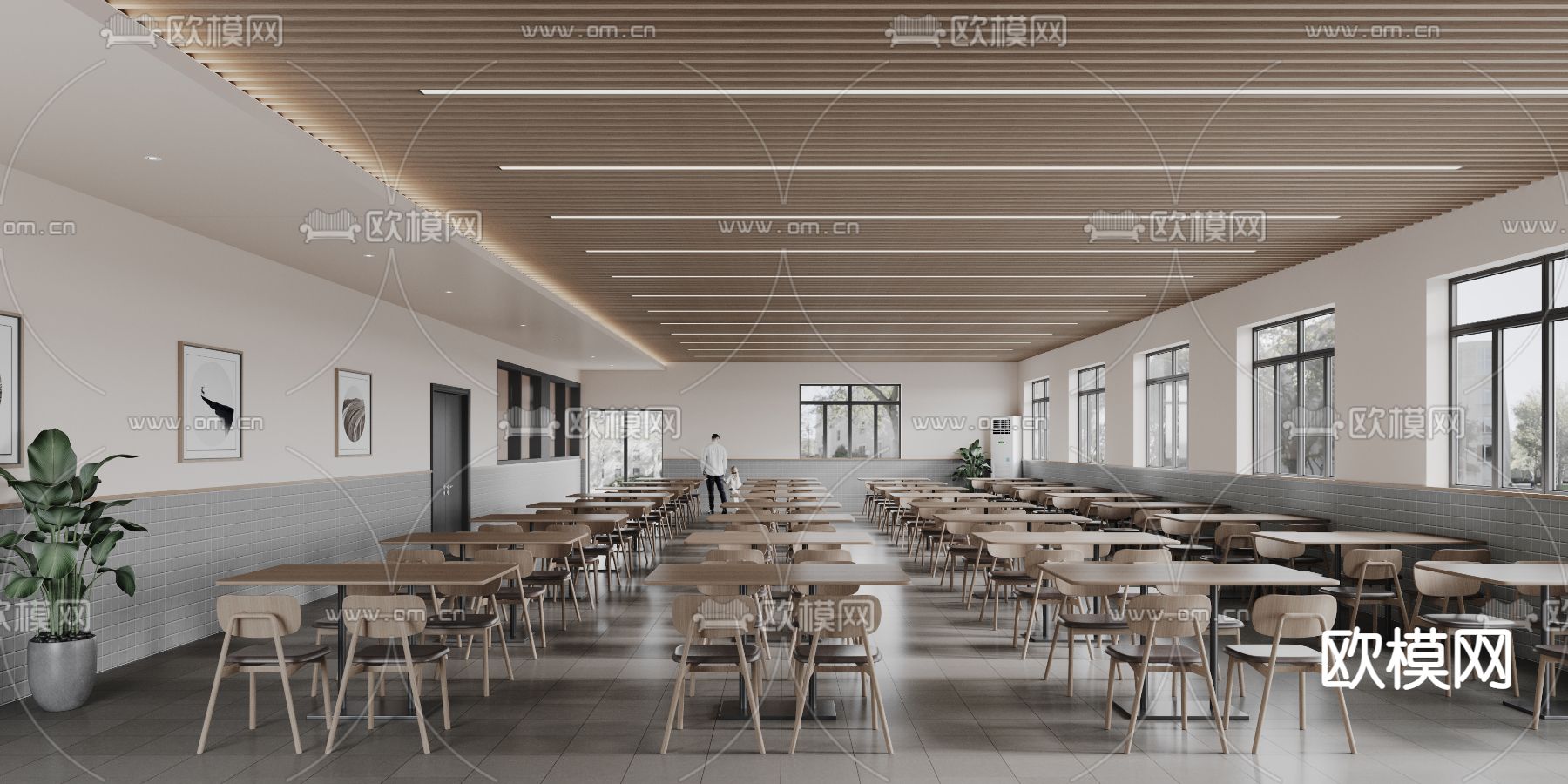 现代员工食堂3d模型下载（渲染图1）