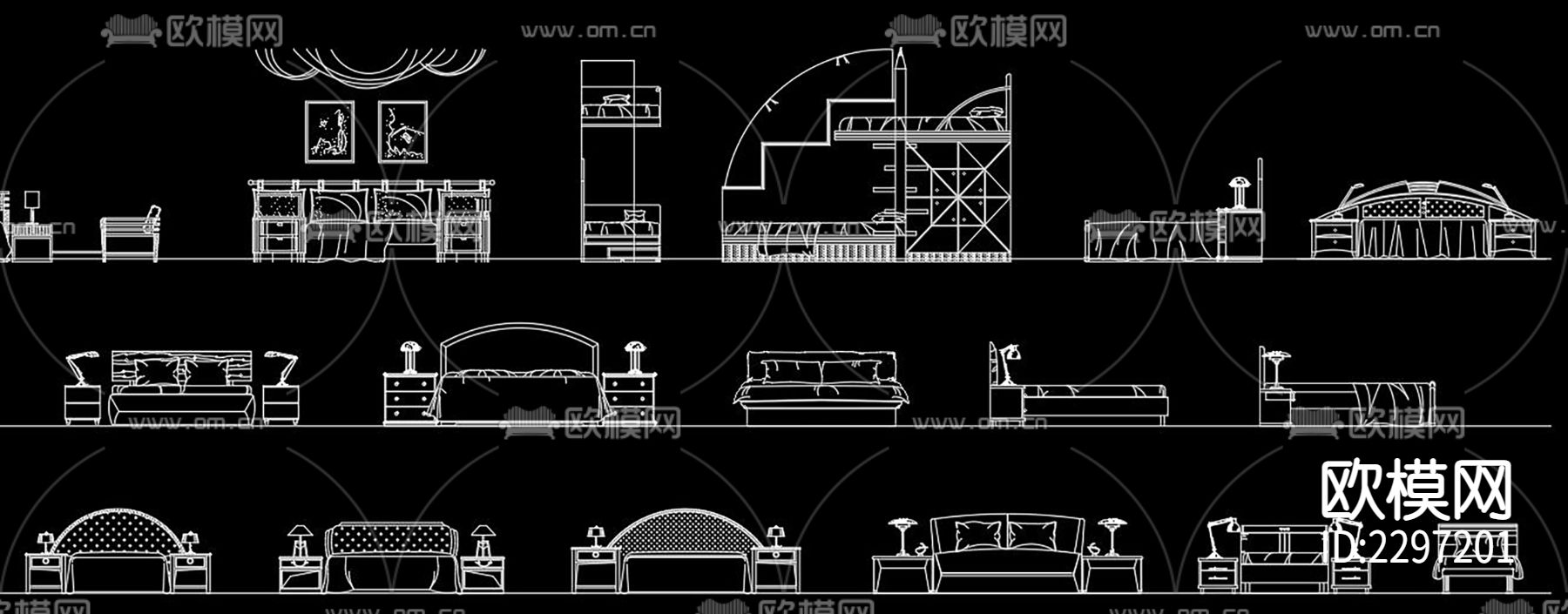 各种床立面CAD图库下载（渲染图3）