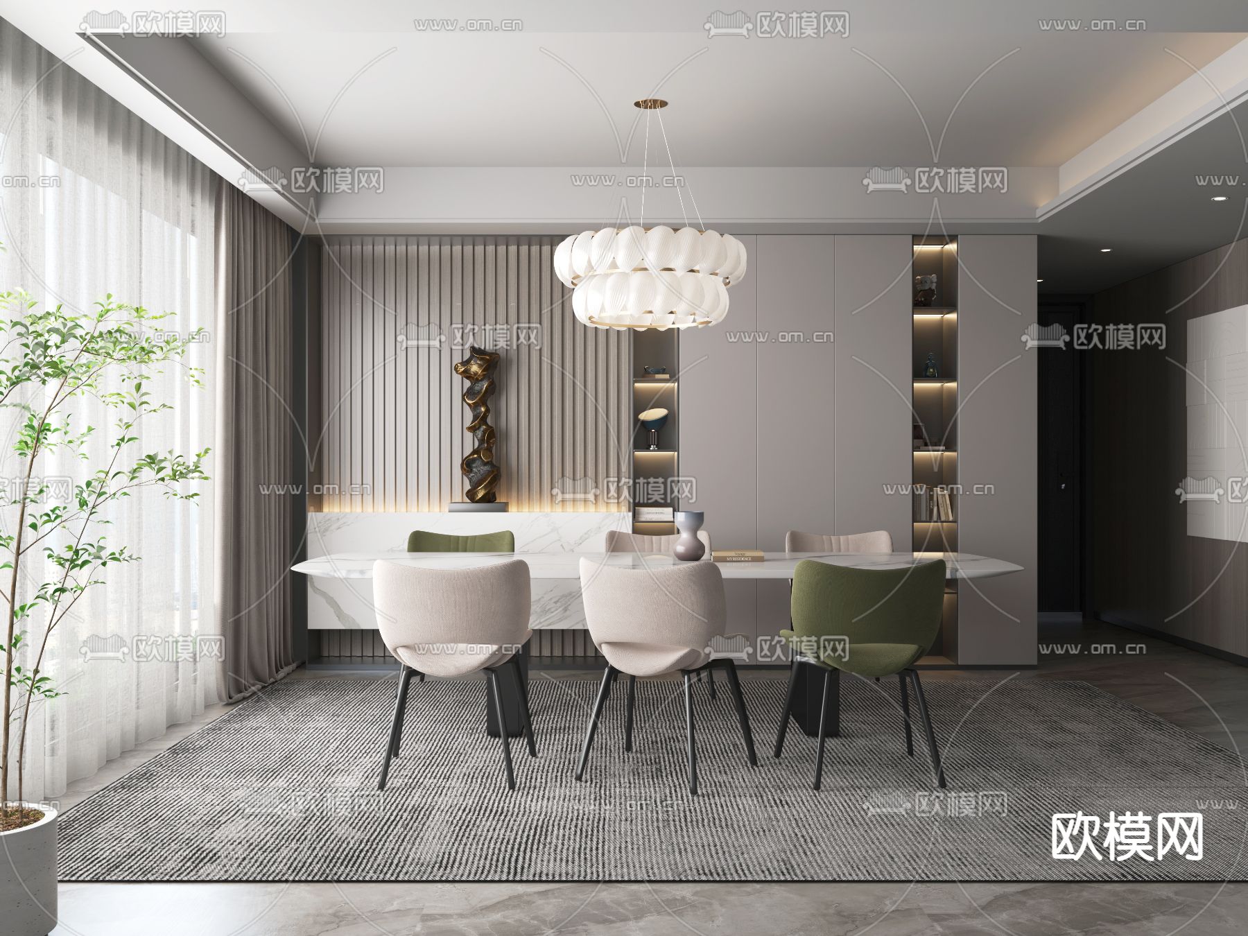 现代餐厅3d模型下载_ID12125694_3dmax免费模型-欧模网