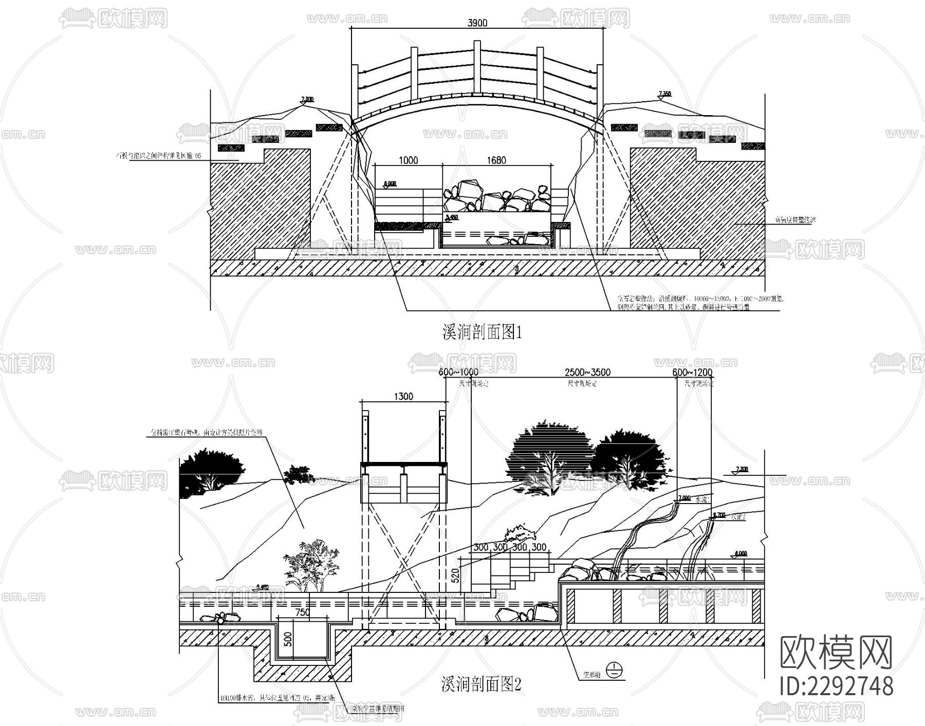 园林水景喷泉水池跌水瀑布园桥节点大样下载（渲染图9）