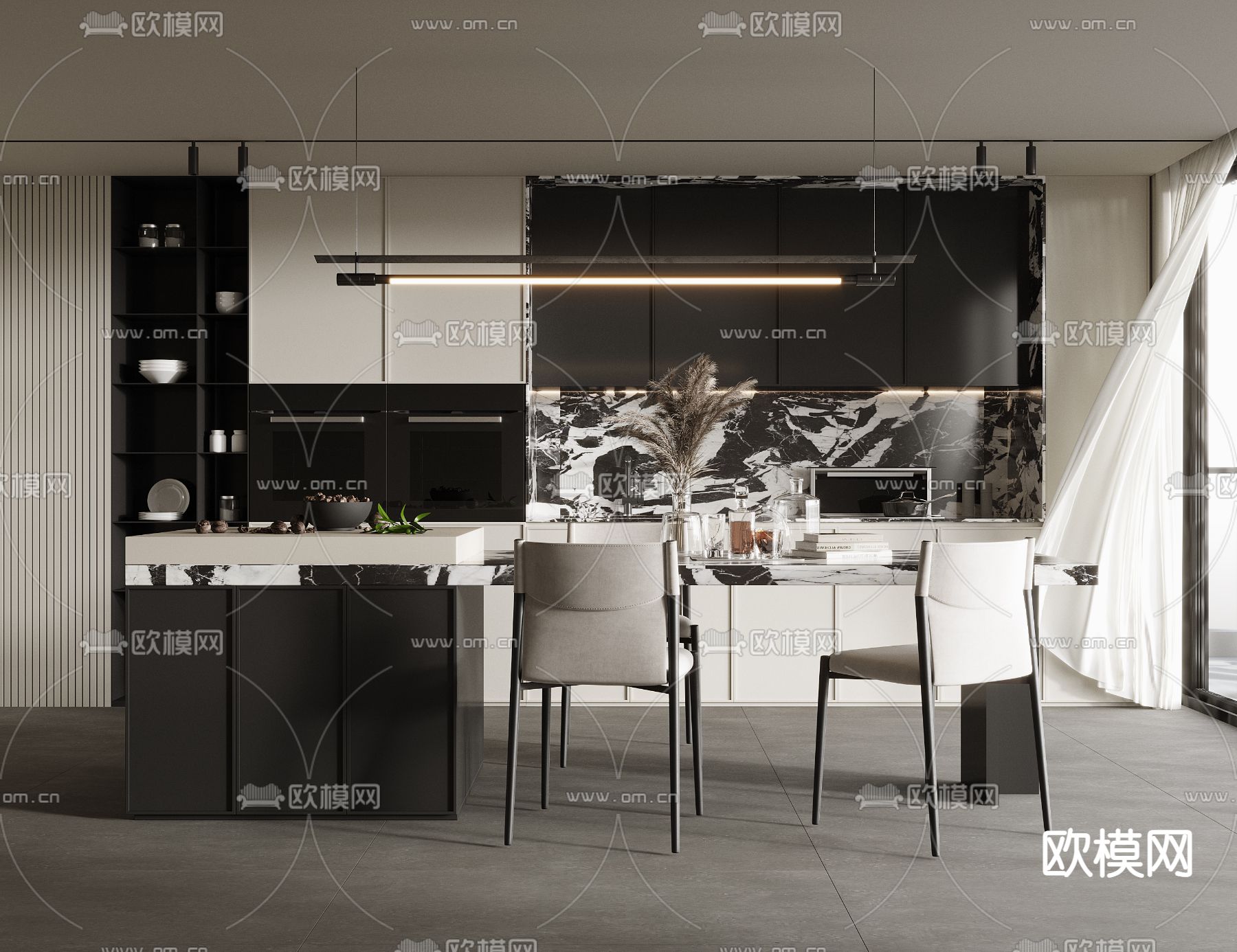 现代高级灰餐厅3d模型下载