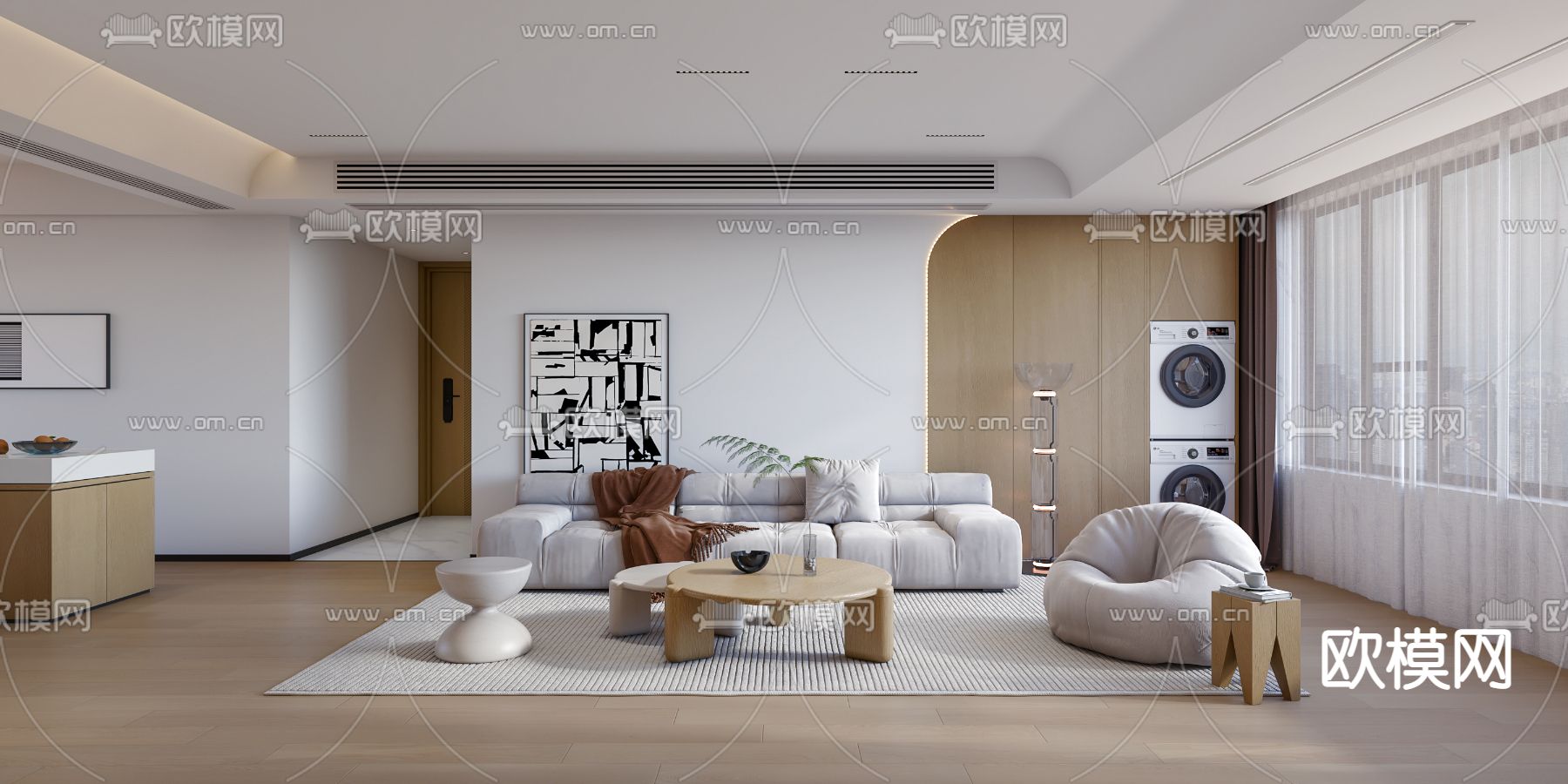 现代客厅3d模型下载（渲染图1）